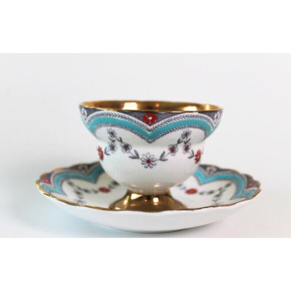 Vintage Tea Cup and Saucer Lefton Rosina Bone China Made in England Blue Gold - Picture 4 of 8
